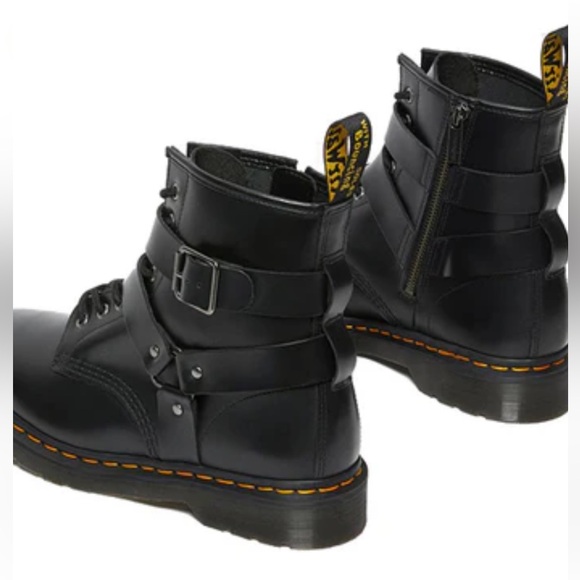 DR MARTENS CRISTOFOR BLACK LEATHER HARNESS LACE UP MOTO BOOTS NEW - Picture 16 of 16